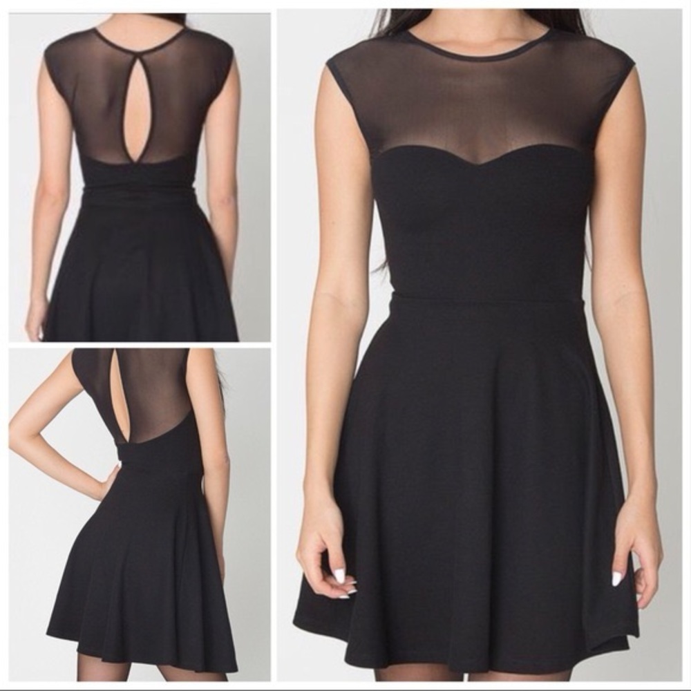 American Apparel Sweetheart Mesh Ponte Sleeveless Skater mini Dress Black